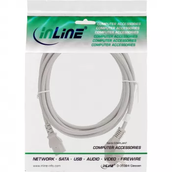 InLine power cable, CEE 7/7 angled / 3pin IEC C13 male, grey, 3m