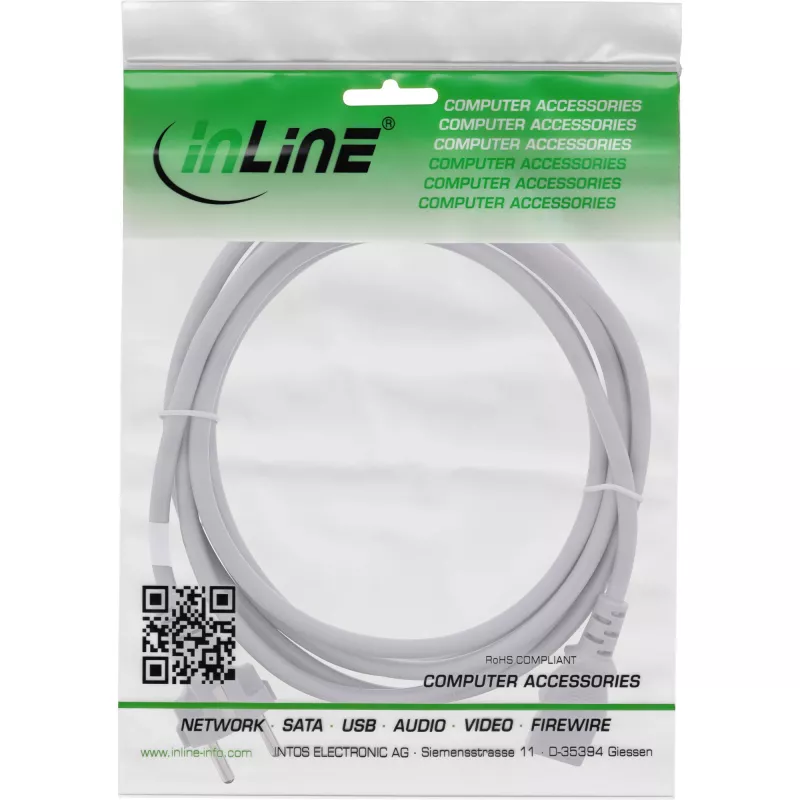 InLine power cable, CEE 7/7 straight / 3pin IEC C13 male, grey, 3m