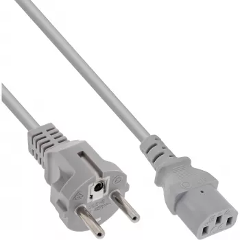 InLine power cable, CEE 7/7 straight / 3pin IEC C13 male, grey, 0.5m
