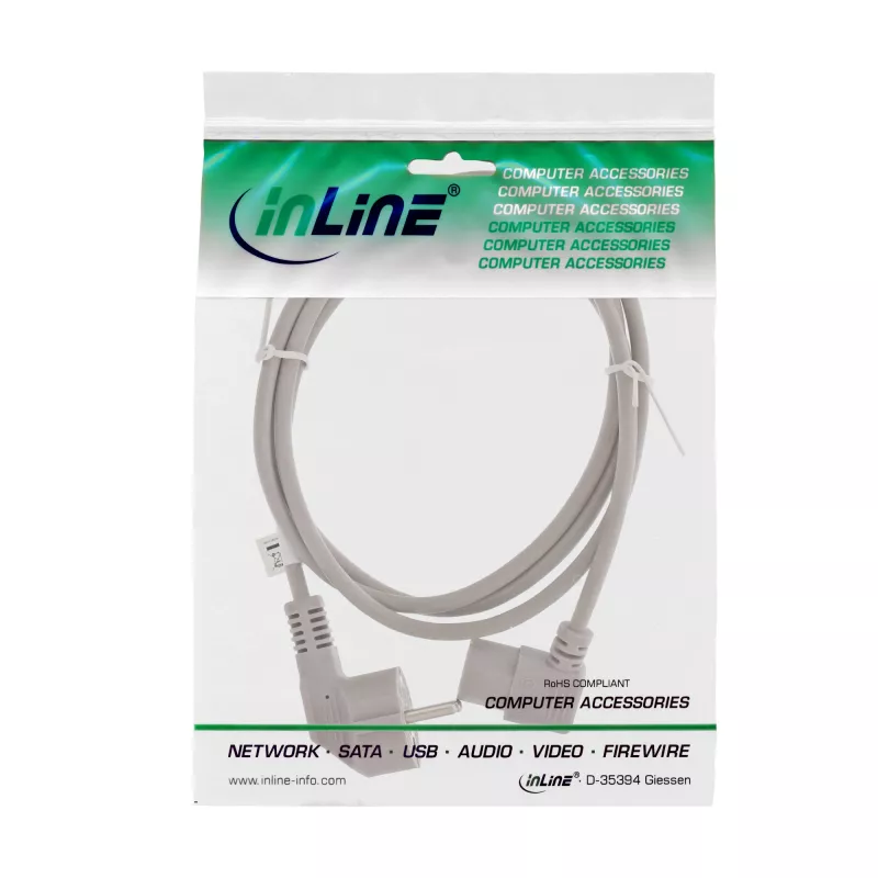 InLine Power cable, CEE 7/7 angled / 3pin IEC C13 angled, grey, 1m