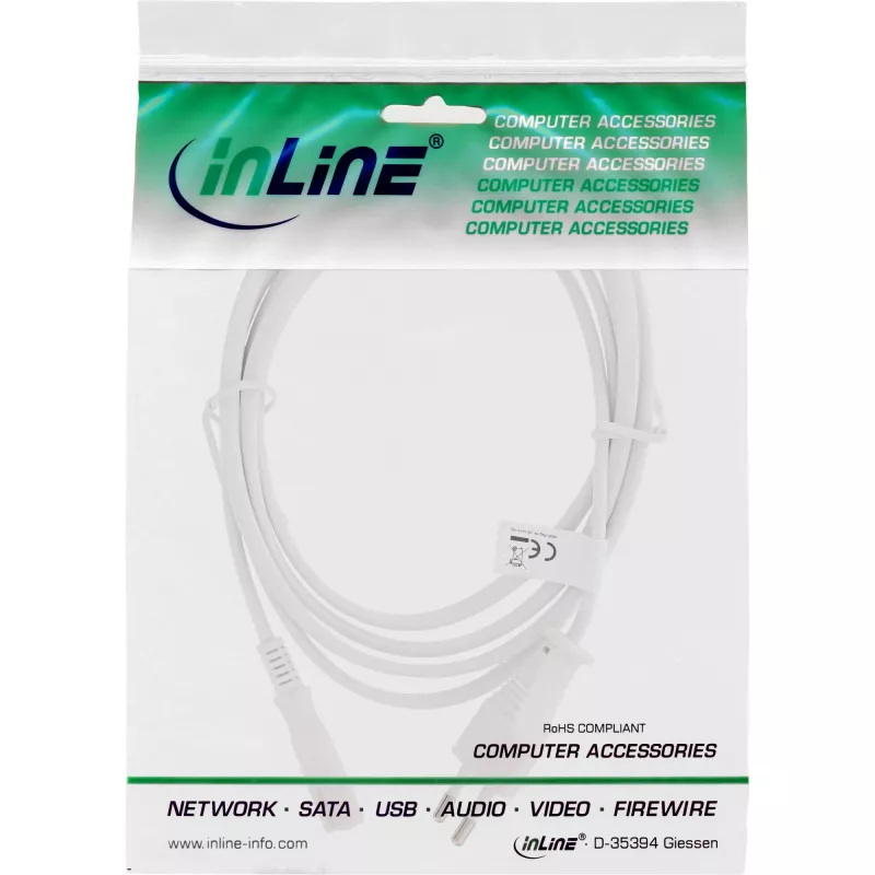 InLine power cable, Euro male / Euro8 male, white, 2.0m