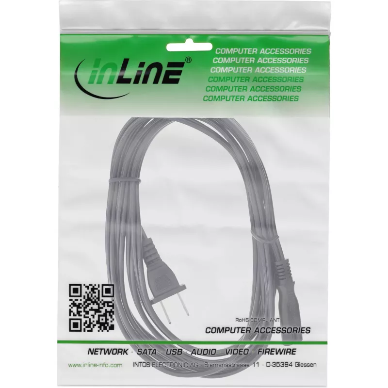 InLine power cable mains male USA / Euro 8 female, 3m