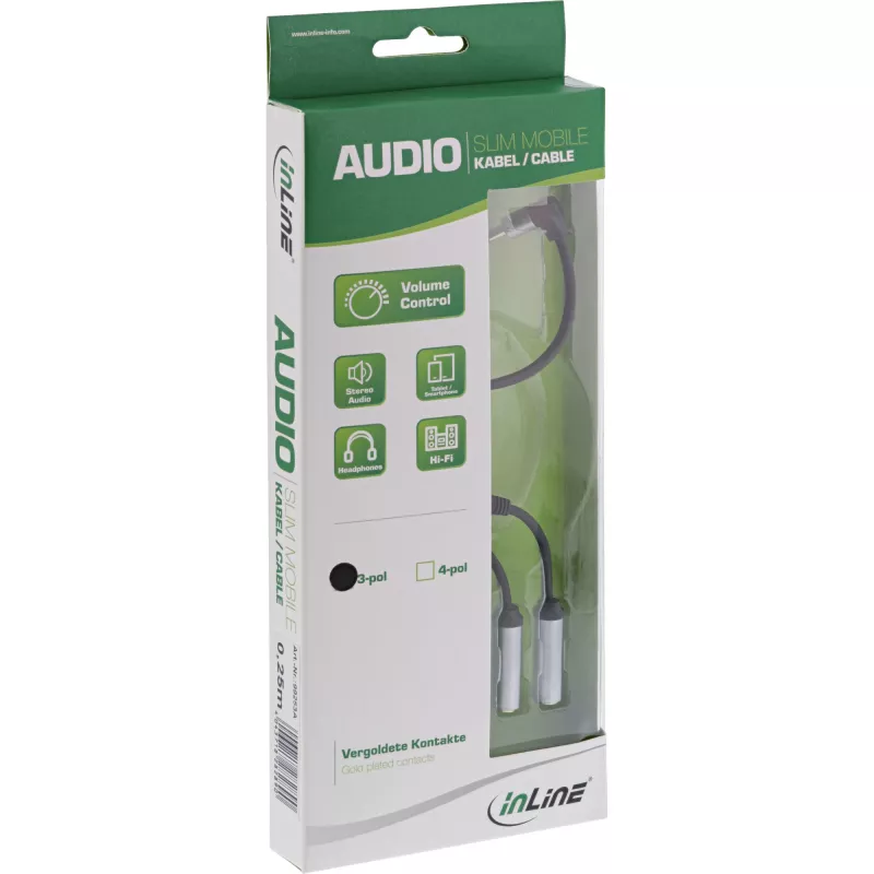 InLine Slim Audio Y-Cable 3.5mm M / 2x F, with volume control 0.25m