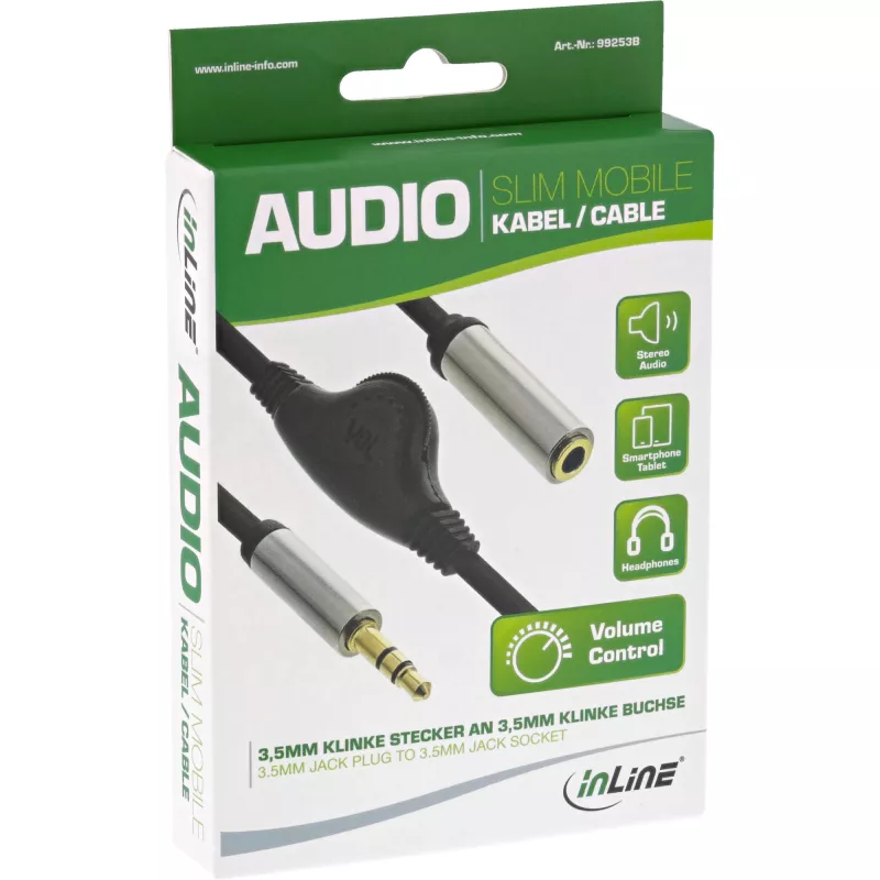 InLine Slim Audio Cable 3.5mm M / F, with volume control 0.25m