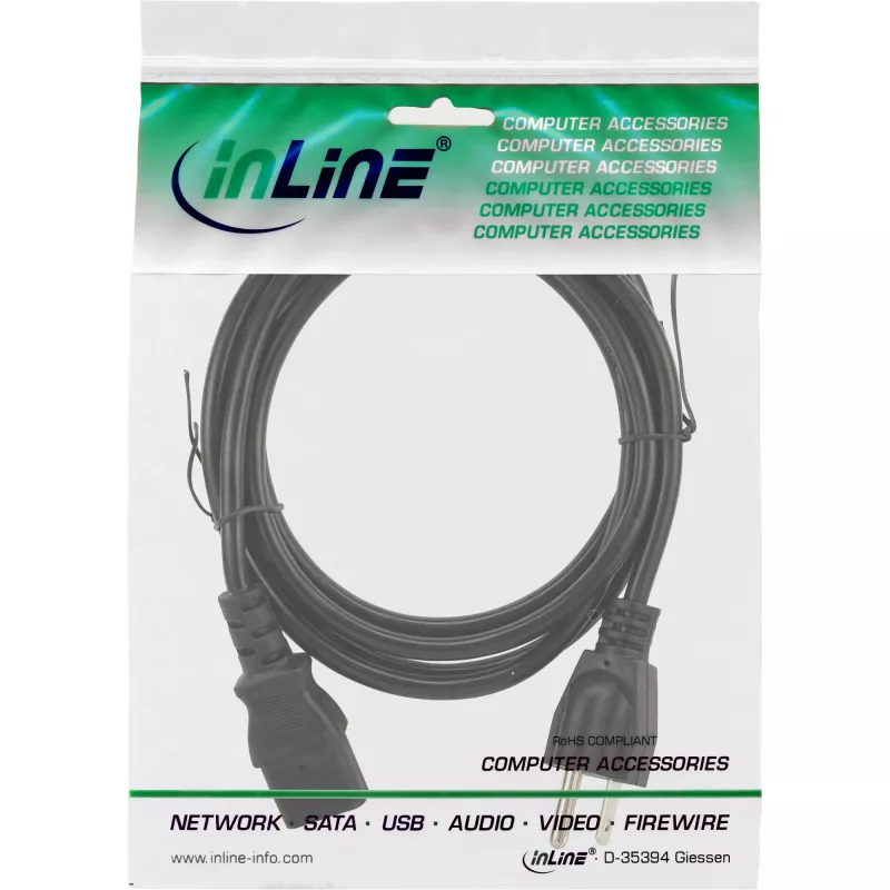 InLine power cable USA male / 3pin IEC C13 male, 18 AWG, 1m