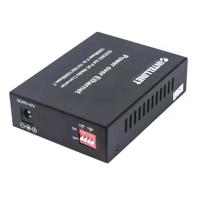Intellinet Gigabit PoE+ Media Converter, 1 x 1000Base-T RJ45 Port to 1 x SFP Port, PoE+ Injector