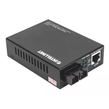 Intellinet Gigabit PoE+ Media Converter, 1000Base-T RJ45 Port to 1000Base-LX (SC) Single-Mode, 20 km (12.4 mi.), PoE+ Injector