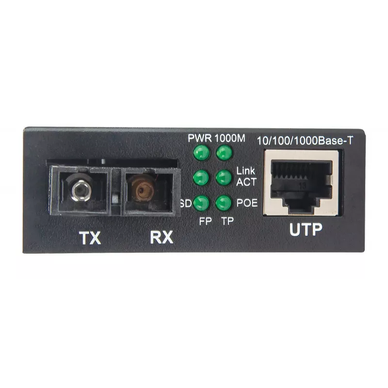 Intellinet Gigabit PoE+ Media Converter, 1000Base-T RJ45 Port to 1000Base-LX (SC) Single-Mode, 20 km (12.4 mi.), PoE+ Injector
