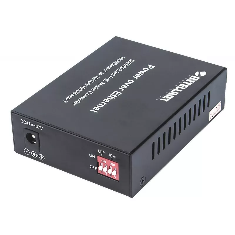 Intellinet Gigabit PoE+ Media Converter, 1000Base-T RJ45 Port to 1000Base-LX (SC) Single-Mode, 20 km (12.4 mi.), PoE+ Injector