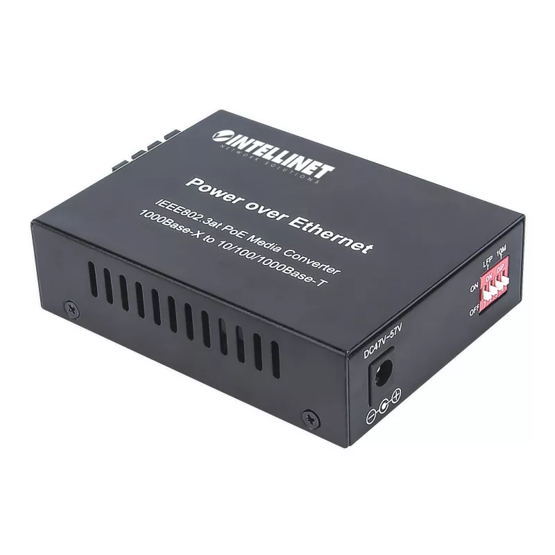 Intellinet Gigabit PoE+ Media Converter, 1000Base-T RJ45 Port to 1000Base-LX (SC) Single-Mode, 20 km (12.4 mi.), PoE+ Injector