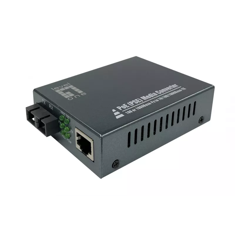 LevelOne RJ45 to SC Gigabit Media Converter, PoE PSE, Multi-Mode Fiber, 0.5km