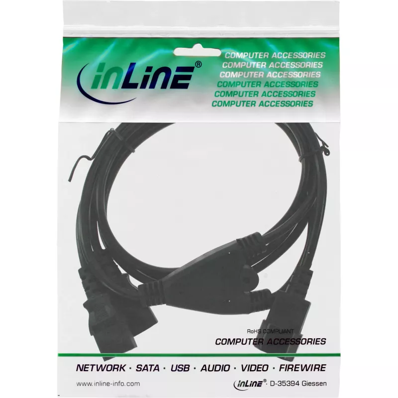 InLine power Y-cable German Type F 1x IEC-C14 to 2x IEC-C13 3m