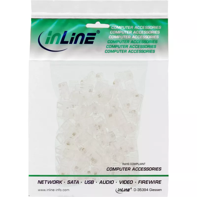 InLine Modular Plug 8P4C RJ45 for Crimping to ribbon Cable ISDN 100pcs