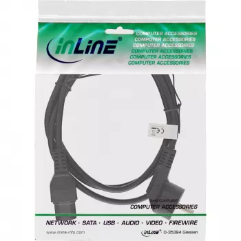 InLine Power cable, CEE7/7 angled to C15 straight, 3 x 1mm², black, 1m