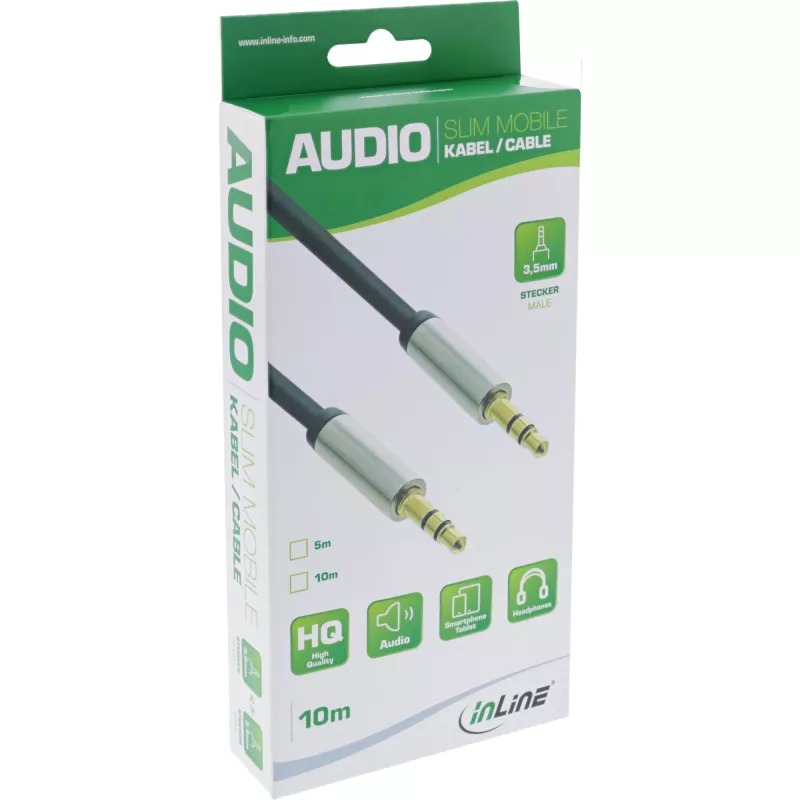 InLine Slim Audio Cable 3.5mm male / male, Stereo, 10m