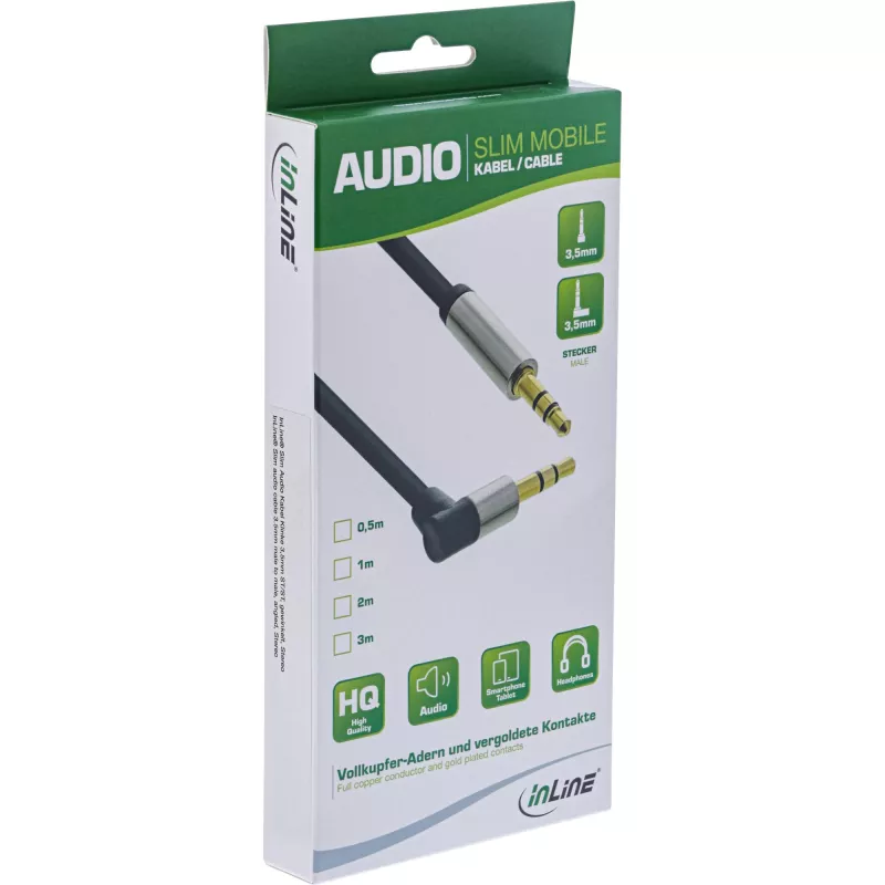InLine Slim Audio Cable 3.5mm male / male angled Stereo 1m