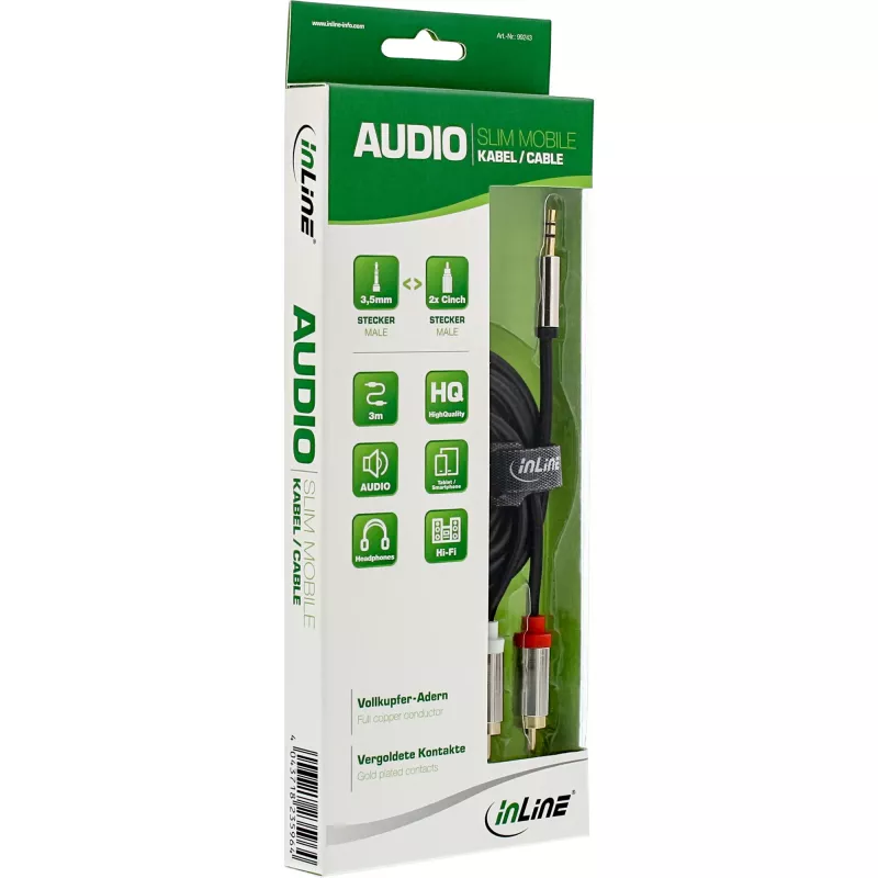 InLine Slim Audio Cable 3.5mm male / 2x RCA male 10m