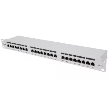Intellinet Patch Panel, Cat6a, FTP, 24-Port, 1U, Shielded, 90° Top-Entry Punch Down Blocks, Grey