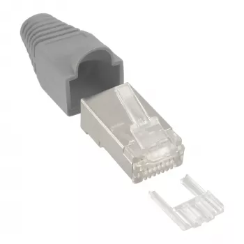 InLine Crimp Connector RJ45 8P8C shielded with threader and bend protection grey