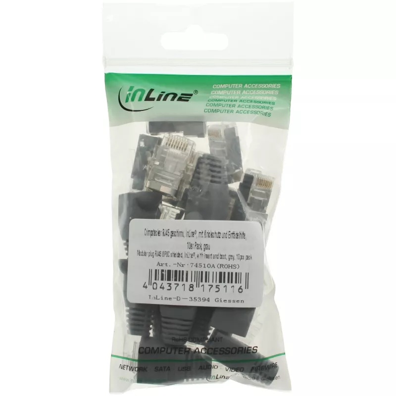 InLine Crimp Connector RJ45 8P8C shielded with threader and bend protection grey