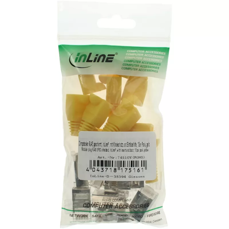InLine Crimp Connector RJ45 8P8C shielded w. threader+bend protection, yellow