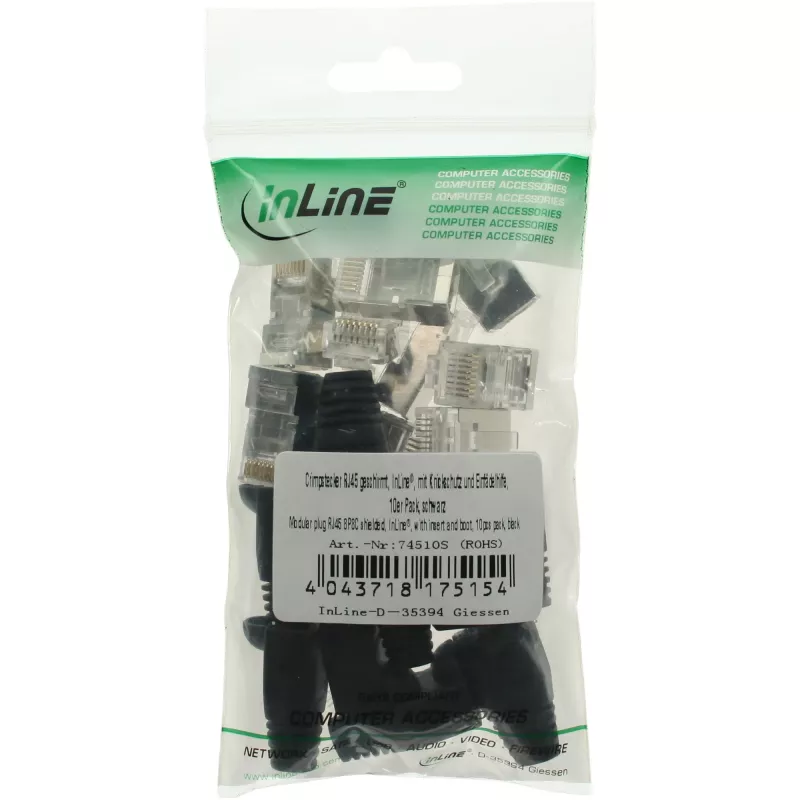 InLine Crimp Connector RJ45 8P8C shielded w. threader+bend protection, black