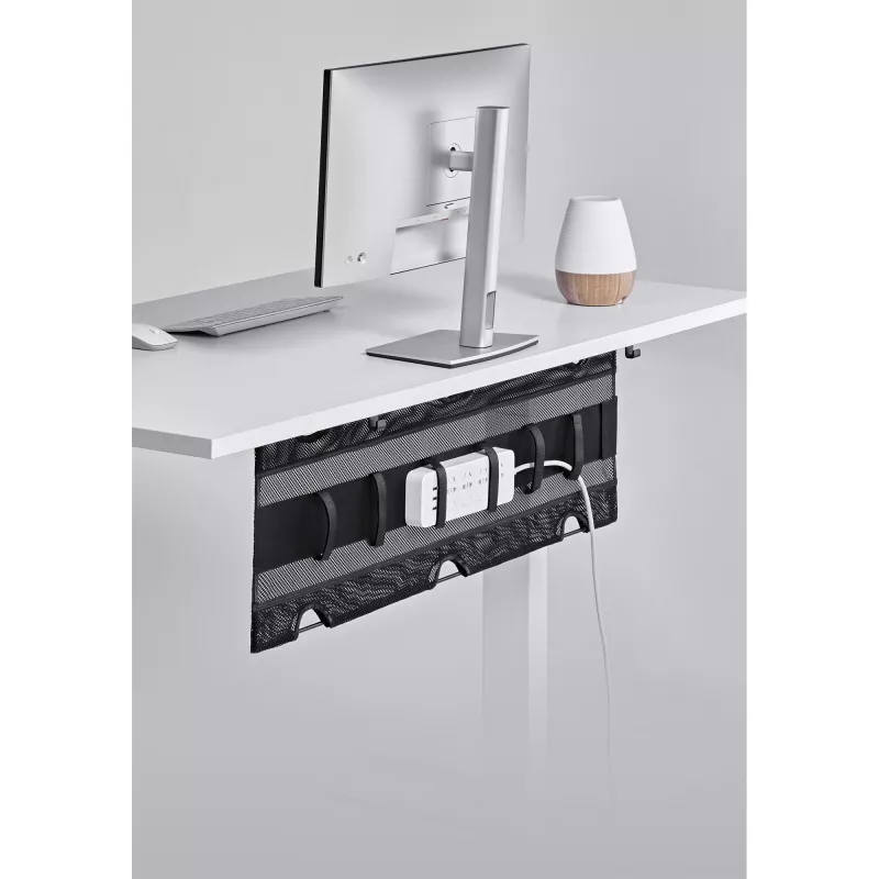 InLine storage net for under-table mounting with hook-and-loop straps, black, max device width 30 cm, 310×910×15 mm
