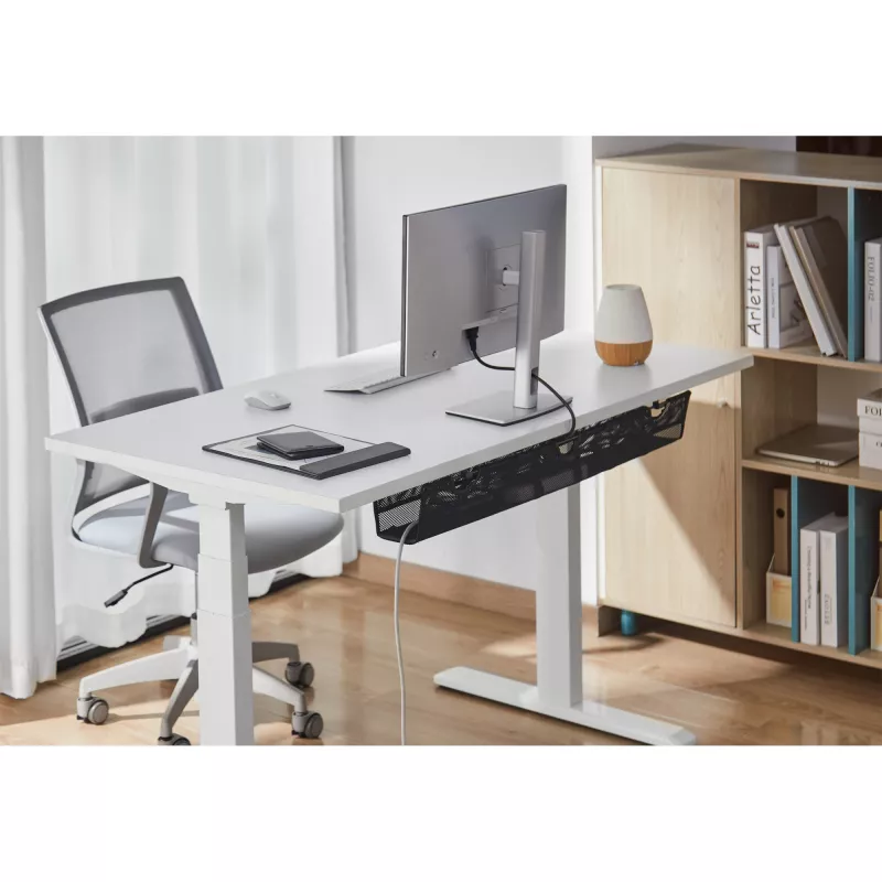 InLine storage net for under-table mounting with hook-and-loop straps, black, max device width 30 cm, 310×910×15 mm