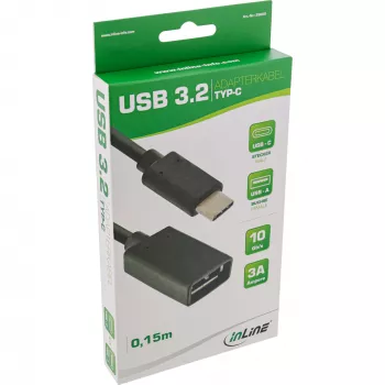 InLine USB 3.2 Gen.1x2 Adapter Cable, USB-C male / A female, black, 0.15m