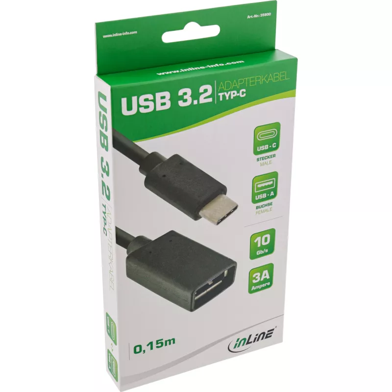InLine USB 3.2 Gen.1x2 Adapter Cable, USB-C male / A female, black, 0.15m