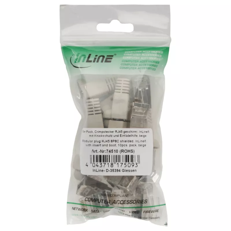 InLine Crimp Connector RJ45 8P8C shielded with threader and bend protection beige