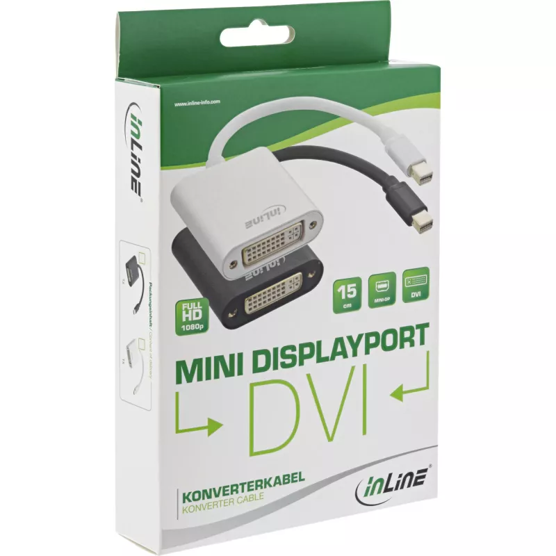 InLine Mini DisplayPort male / DVI-D 24+1 Adapter female Aluminum black, 0.15m