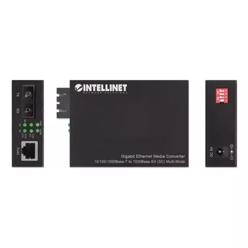 Intellinet Gigabit Ethernet Media Converter 10/100/1000Base-T to 1000Base-SX (SC) Multi-Mode, 550 m (1,800 ft.), Autonegotiation