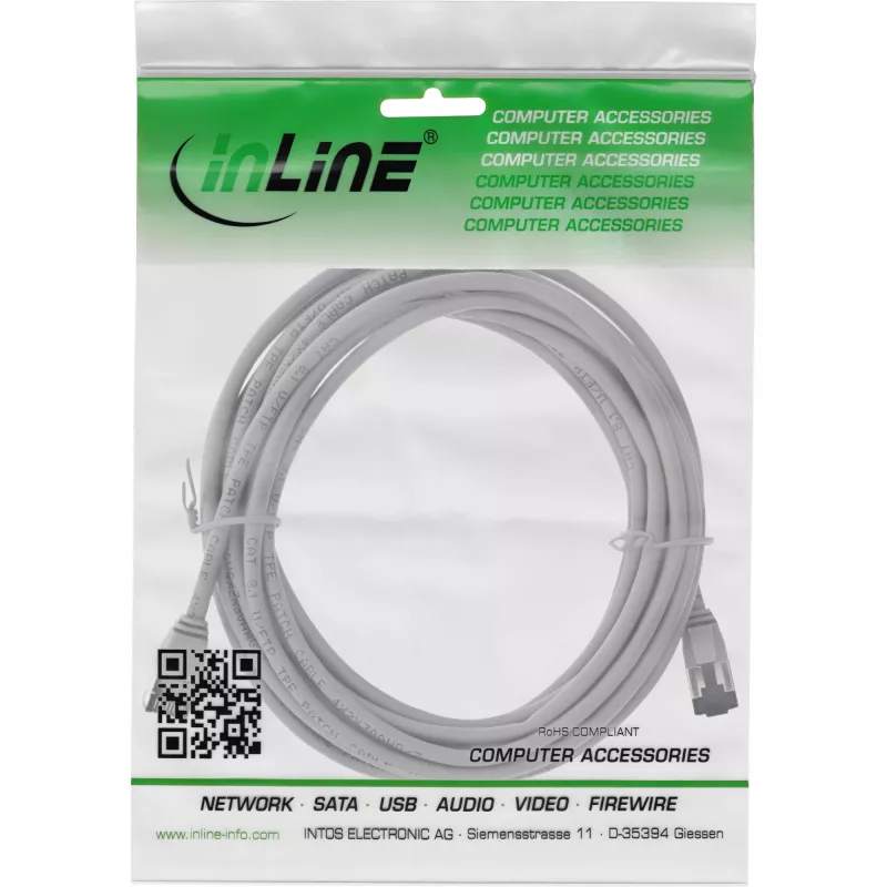InLine Patch cable slim, U/FTP, Cat.8.1, TPE halogen-free, grey 5m