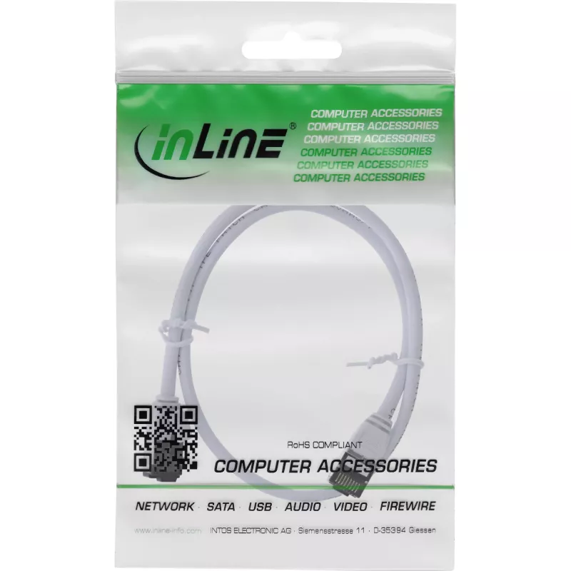 InLine Patch cable slim, U/FTP, Cat.8.1, TPE halogen-free, white 1m