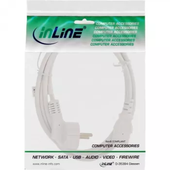InLine power cable, CEE 7/7 angled / 3pin IEC C13 male, white, 3m