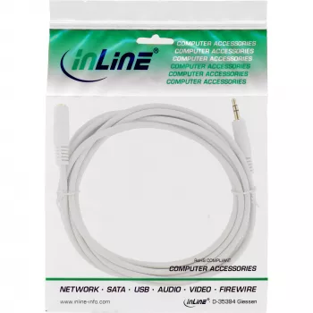 InLine Audio Cable, 3.5mm M/F, Stereo, white/gold 10m