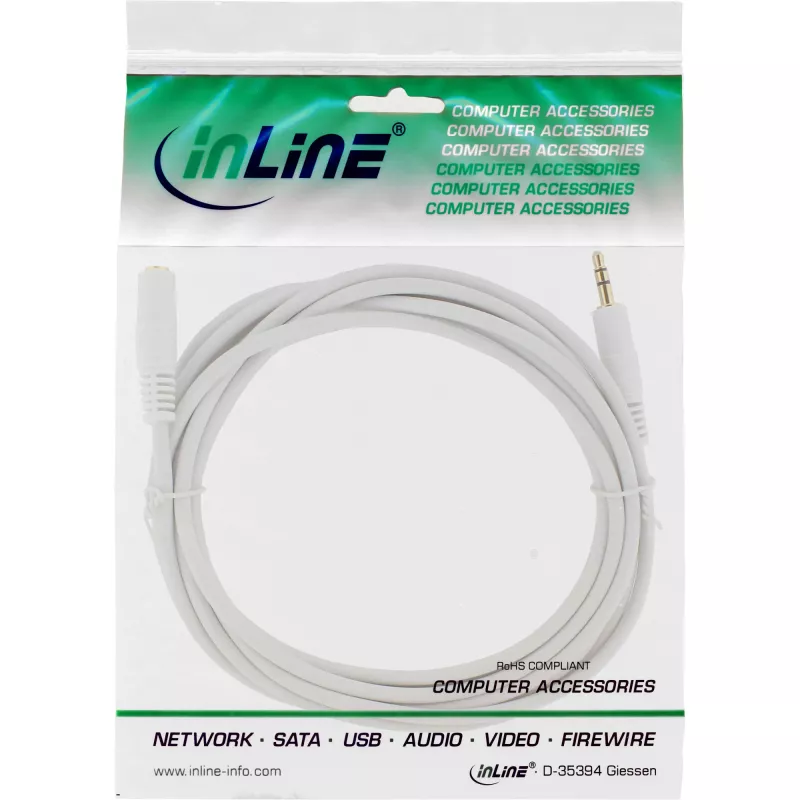 InLine Audio Cable 3.5mm M/F, Stereo, white/gold 5m