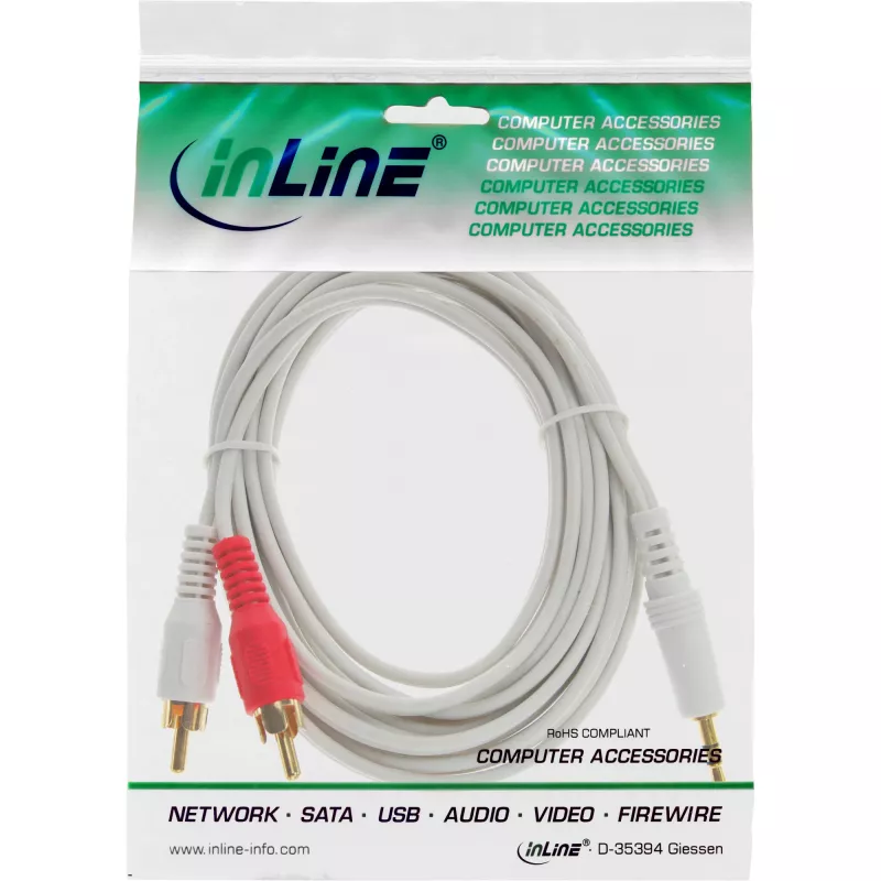 InLine Audio Cable 2x RCA male / 3.5mm male Stereo white/gold 3m