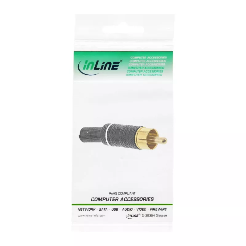 InLine RCA male for soldering white ring metal black for 6mm Cable
