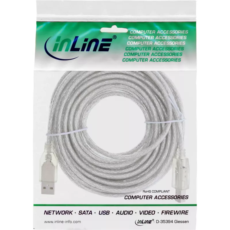 USB 2.0 Cable Type A male / B male InLine 34518T 2m transparent