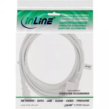 InLine power cable, CEE 7/7 angled / 3pin IEC C13 male, white, 5m