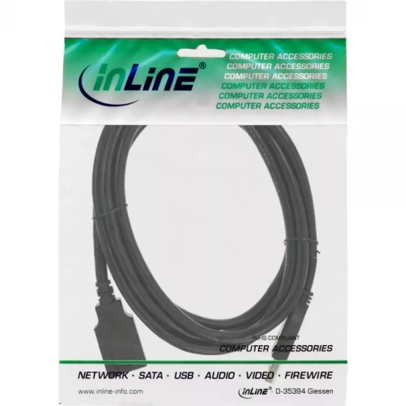 InLine USB 3.2 Gen.1 Cable Type A male / Type B female, black, 2.5m