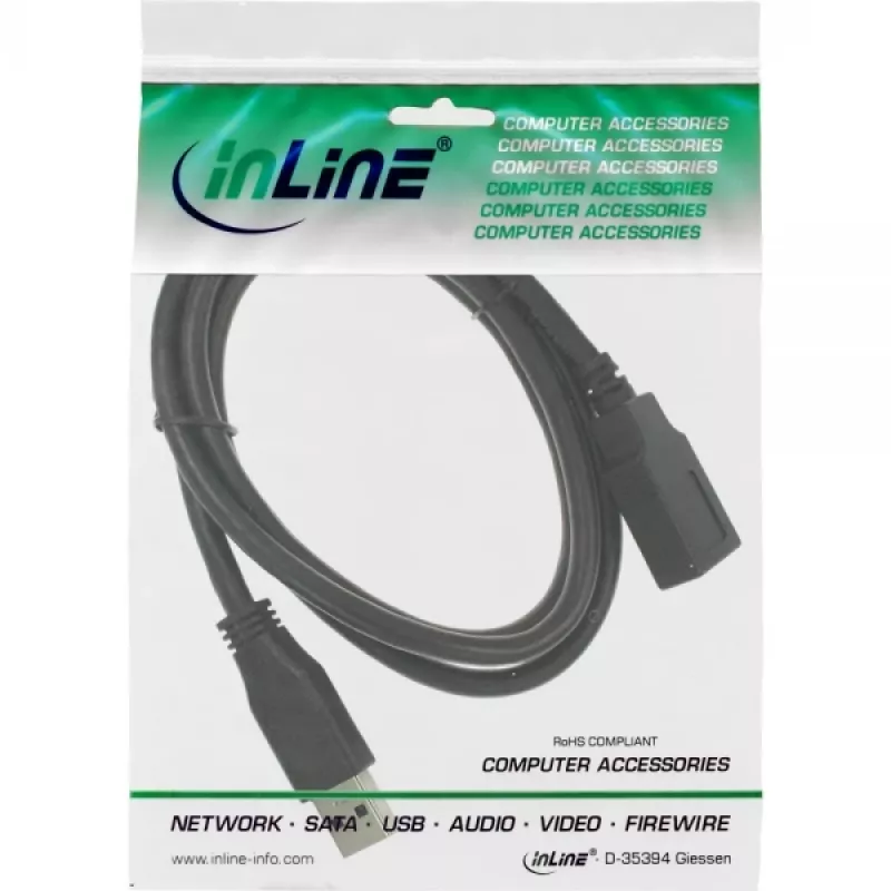 InLine USB 3.2 Gen.1 Cable Type A male / Type B female, black, 1.5m
