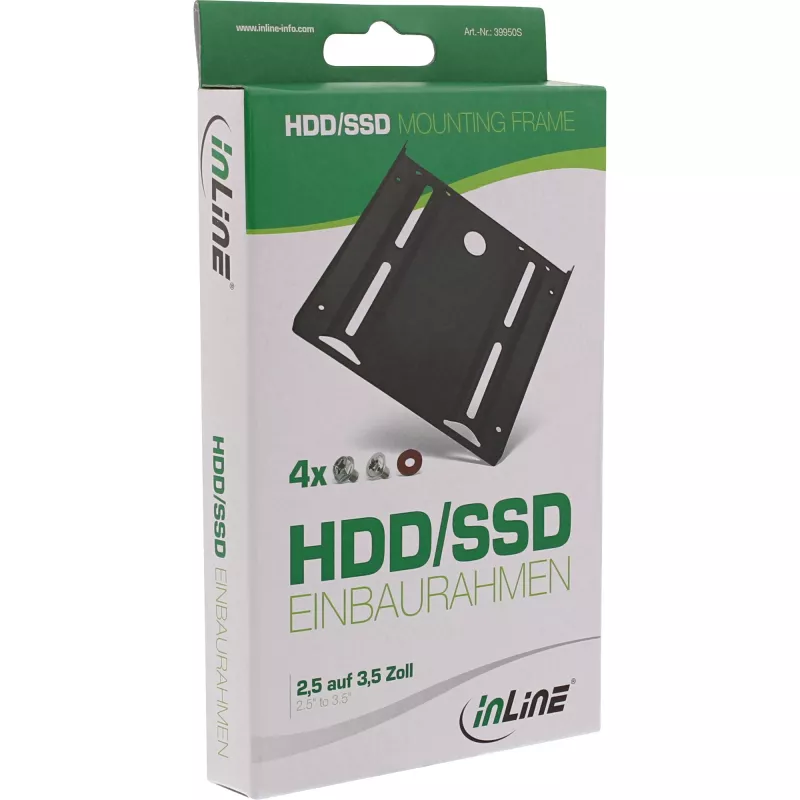 InLine HDD/SSD mounting frame, 2.5 inch to 3.5 inch, with screws, black