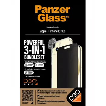 PanzerGlass Privacy 3-in-1 Pack iPhone 15 Plus Tempered Glass