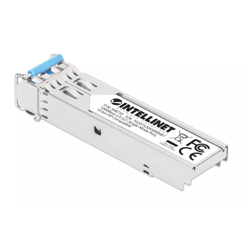 Intellinet Gigabit Fiber SFP Optical Transceiver Module 1000Base-LX (LC) Single-Mode Port, 10 km (6.2 mi.), HPE-compatible, Silver
