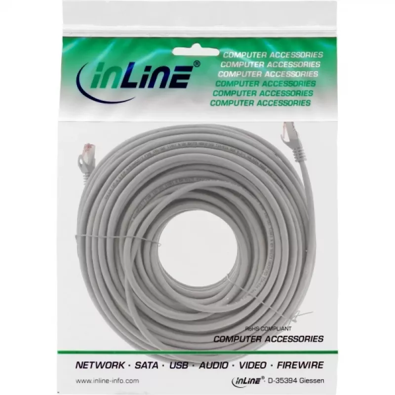 InLine Patch Cable S/FTP PiMF Cat.6 250MHz copper halogen free grey 50m