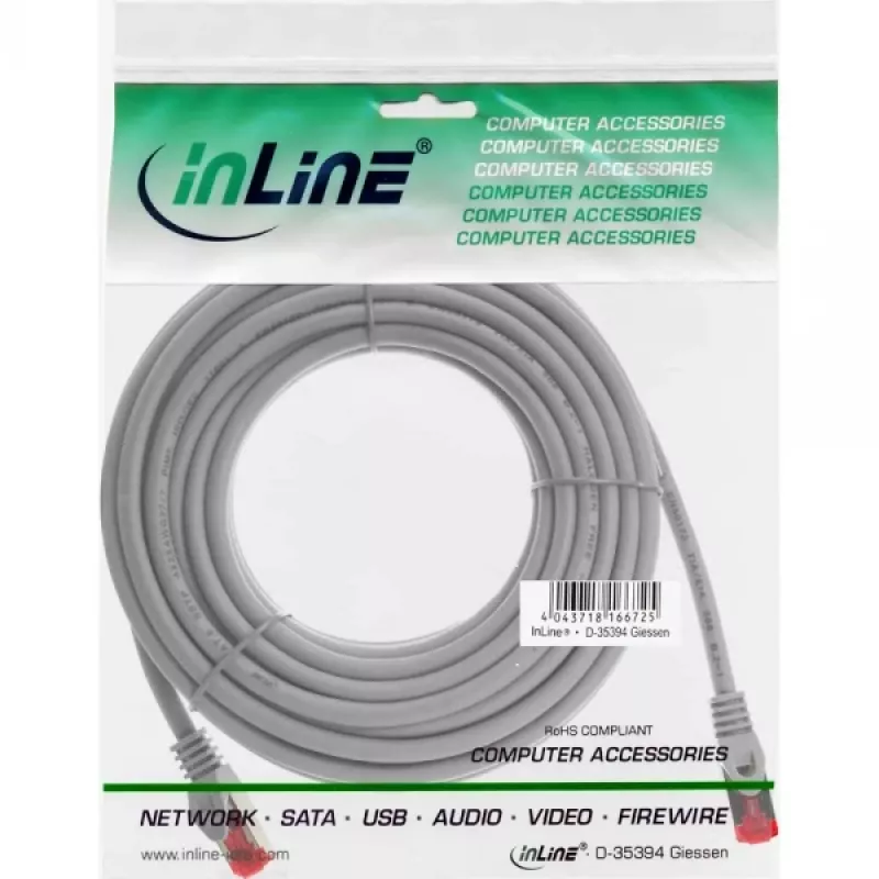 InLine Patch Cable S/FTP PiMF Cat.6 250MHz copper halogen free grey 15m