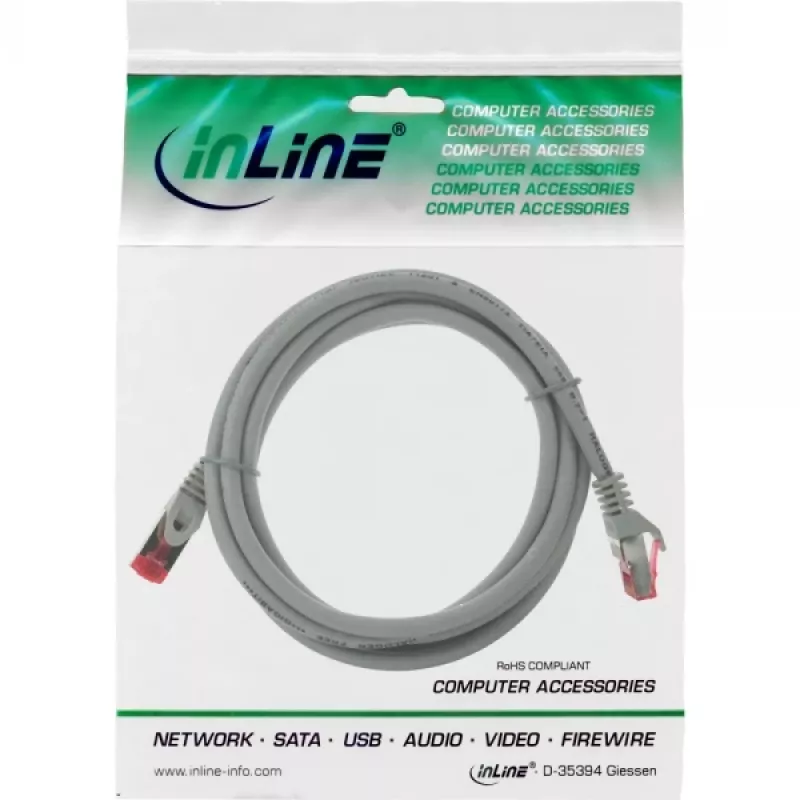 InLine Patch Cable S/FTP PiMF Cat.6 250MHz copper halogen free grey 1m